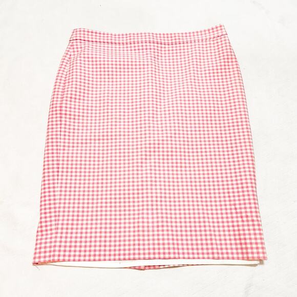 J. Crew No. 2 Pencil Gingham Checkered Pink Pencil Skirt Patterned Size 12 Tall - Picture 1 of 6